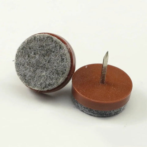 Brown 24mm Felt Screw In Chair Glides Set For Tables And Chairs Round Metal Foot Pads