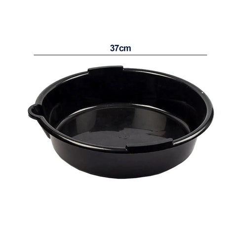 Robust HDPE Oil Catch Drain Pan With Wide 37 Cm Basin Opening for Easy Home Auto Care, 37cm round basin for fluid collection.