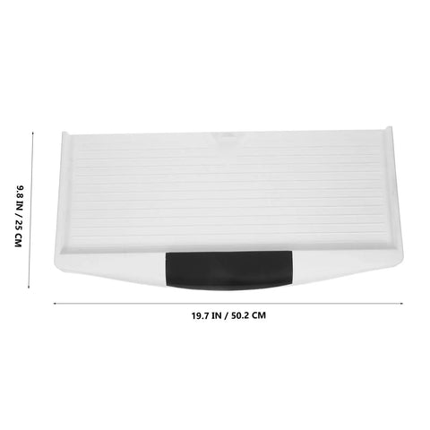 Heavy Duty Sliding Keyboard Tray With Built In Pen Slot And Slick Silver Glide Rails For No Sweat Under Desk Organization and Your Best Ever Office Setup Upgrade top view with dimensions.