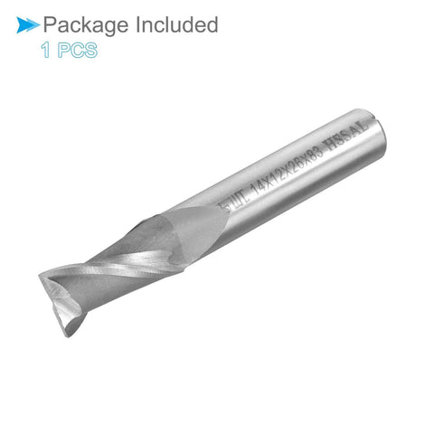 CoCud square-nose end mill, 14 mm dia, 26 mm cutting length, 12 mm shank, HSS-AL, 2-flute for aluminum/copper/plastic