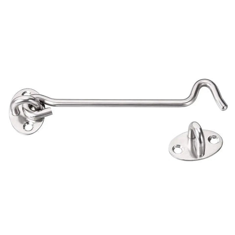 Cabin Hook and Snap Latch for Gate Door Window with Mounting Screws, stainless steel, 6 inch, designed for secure door and window holding.