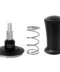 Heavyweight Black Fifty Eight Millimeter Espresso Tamper Locks Tight To Any Standard Portafilter with stainless steel base and black handle