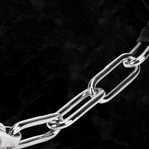 Close-up of Tough As Nails 304 Stainless Steel Door Security Chain Lock with Quiet PU Wrap, showcasing secure link design.