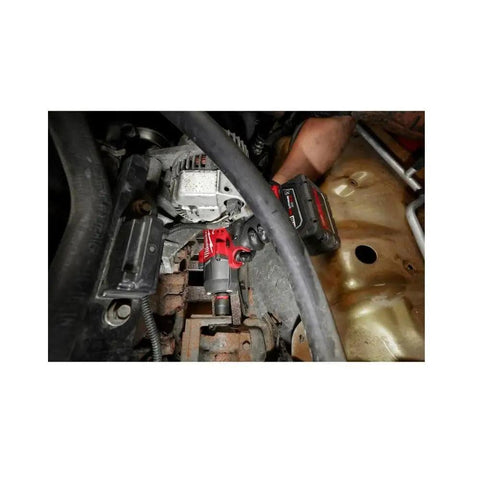 Half Inch High Torque Cordless Impact Wrench Kit With Friction Ring Brushless Workhorse Professional Grade 18 Volt Battery in automotive engine.