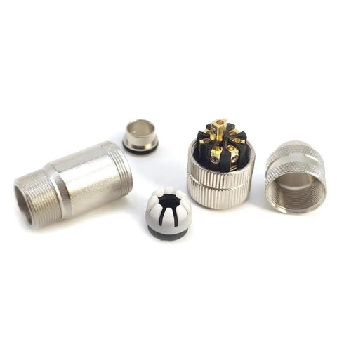 Disassembled view of the M12 8 Pin Female Connector Pro Grade A Coding Shielded Metal Shell Circular Sensor Field Assembly IP67 Adapter