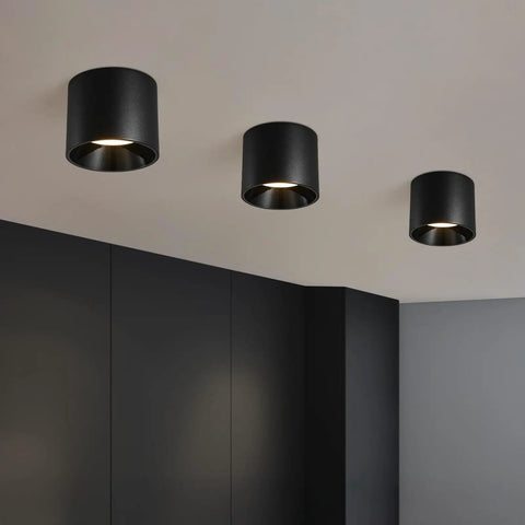 Dimmable Flush Mount LED Ceiling Light, 20W, 3 Color Temperatures 3000K/4000K/6000K, Black, installed in hallway ceiling.