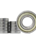 Ten Pack R12 ZZ Bearing Sealed Chrome Steel Ball Bearing With Metal Shield Lubricated for High RPM Performance, stacked view.
