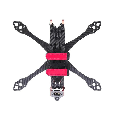 LS220 220mm Wheelbase 5 Inch T700 Carbon Fiber Frame Kit with visible 6.0mm arms and red straps, top view.