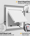 Top Shelf Heavy Duty Aluminum Access Panel Door For Drywall And Ceiling, Recessed Plumbing Cover With Push To Open Hatch, Built Ridiculously Tough With Zero Sweat Install For Your Next Renovation Black 8X12 Inch, showing a smart hinged design.