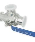 Heavy Duty 304 Stainless Steel Three Way Ball Valve With T Port And L Port Configurations For Plumbing And Hydraulic Projects, 2 inch size, side view.