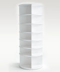 360 Degree Rotatable White Corner Shoe Rack And Bookshelf, 7 Tier Dope Space Saver Shoe Tower with visible snap on buckles