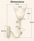 Dimensions of Folux Battery-Operated Vintage White Flower Wall Sconce Set of 2, Wireless Wall Light with Rechargeable Bulb Remote Control.