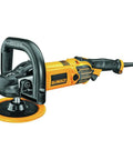 Variable Speed Car Polisher with 12 Amp Motor, 7 to 9 inch range, showing 2-position side handle and backing pad for paint correction.