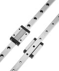 MGN12 Linear Guide Rail Kit for 3D Printers Pro Grade Aluminum Rail with Black Carriage, showing two aluminum rails with carriages.