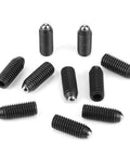 Heavy Duty M10 Threaded Ball Plungers 10 Pack Carbon Steel Built Tough For Rock Solid Hold And Dead Nuts Accuracy In Industrial Grade Fixtures Jigs And Tooling, ten black spring-loaded ball plungers.