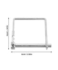 Heavy Duty 6 Pack Square Trailer Hitch Coupler Safety Pins With Lanyards Plus Locking Cotter Keys, silver square pin measuring 6cm x 5cm.