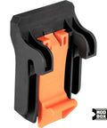 Black and orange MODBox Utility Cart Ladder Holder and Storage Hooks for Secure Vertical or Horizontal Ladder Mounting on MODBox Carts