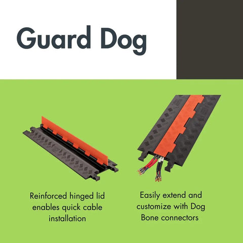 1 Channel Low Profile Drive Over Cable Protector With Beefy Load Capacity Up To 26,000 Pounds, Polyurethane Construction, Enhanced Traction And Stability, Quick Cable Setup Via Reinforced Hinged Lid, Black And Orange