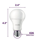 Non Dimmable A19 LED Frosted Light Bulbs 1500 Lumens 2700K Soft White dimensions and E26 base size