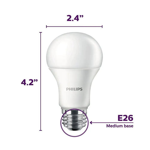 Non Dimmable A19 LED Frosted Light Bulbs 1500 Lumens 2700K Soft White dimensions and E26 base size