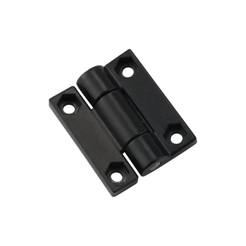 Square torque damping hinge, black zinc alloy, 1 piece, angled view