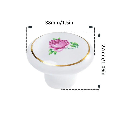 Totally Iconic 6 Piece Set Of Hand Painted Ceramic Knobs With Sweet Pink Rose Designs Super Smooth Glazed Surface showcasing a pink rose knob dimensioned at 1.5 inches.