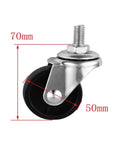Close-up of a Five Pack 2 Inch Light Black PP Stem Caster with M10 screw, 70mm total height, for heavy furniture and DIY projects.