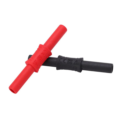 4 mm banana connector pair, female-to-female, red and black insulated plugs with PVC sleeves