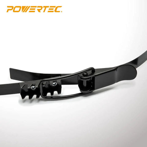 Pro Grade 19 1/8 Inch Band Clamp For Dust Collector Rock Hard Dust Bag Sealer showing black steel construction and locking mechanism.