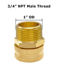 Solid Brass Garden Hose Adapter Three Quarter Inch NPT Male To Three Quarter Inch GHT Female Connector For Outdoor Watering Sturdy Connection Corrosion Resistant Durable Brass Fitting, 3/4 NPT male thread, 1" OD