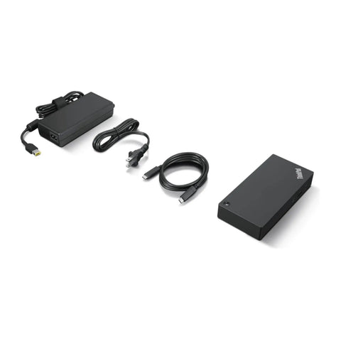 Heavy Duty Usb C Laptop Docking Station Dual Displayport Video Outputs With 135 Watt Power Supply, includes cables and adapter.