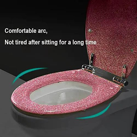 Heavy Duty Elongated Toilet Seat And Lid With Slow Close Soft Drop Quick Release Built Tough Sparkly Glitter Finish No Sweat Install Bathroom Game Changer Upgrade showing comfortable arc design.
