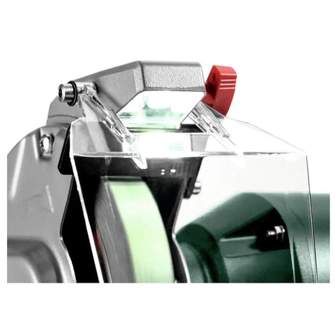 Heavy Duty 8 Inch Bench Grinder With 3600 Rpm And 5.5 Amp Motor showcasing integrated LED work light and adjustable eye shield.