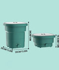 Slick Portable Washing Machine With Hella Compact Folding Build That Is A Real Deal For Camping Trips And Dorm Rooms Featuring Lightweight 24 Liter Spin Cycle For Delicates And Gear. Green mini washer with dimensions 38cm height and 35cm width.