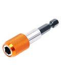 Two Pack Magnetic Quick Change Bit Holders With A Quarter Inch Hex Shank Drill Bit Extensions, orange color, close-up view