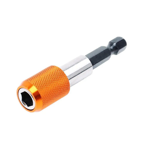 Two Pack Magnetic Quick Change Bit Holders With A Quarter Inch Hex Shank Drill Bit Extensions, orange color, close-up view
