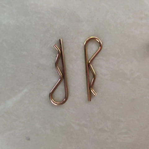 Close-up of R shaped spring cotter pins for Built Tough Heavy Duty Carbon Steel Single Hole Clevis Pins 8mm X 45mm