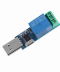 LCUS-1 USB Relay Module With 5V USB Control, 10A Switching, Overcurrent Protection, No Fuss Smart Home Automation Ready, Plug And Play Microcontroller Interface For DIY Projects, Fast Response And Reliable Device Control, compact blue PCB with USB plug and screw terminals