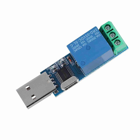 LCUS-1 USB Relay Module With 5V USB Control, 10A Switching, Overcurrent Protection, No Fuss Smart Home Automation Ready, Plug And Play Microcontroller Interface For DIY Projects, Fast Response And Reliable Device Control, compact blue PCB with USB plug and screw terminals