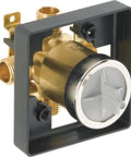 MultiChoice Universal Tub And Shower Valve Body For Tub Faucet Trim Kits Flexible Wall Friendly Upgrades Compatible With Most Single Function And Dual Function Trims Easy Install Shower Valve System, brass valve body displayed at angle.