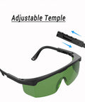 Kickass Heavy Duty Laser Safety Glasses With Strong OD4 Plus Shielding For Laser Engravers Cutters And Welders Featuring Anti Fog Lenses showing adjustable temple design.