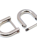 Close-up of 4 Pcs Heavy Duty D Rings Screw In Shackle Half Inch Silver U Shape Replacement D Ring Set for purses and dog collars.