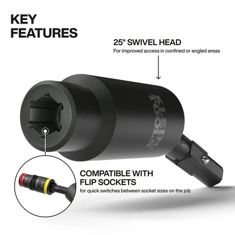 Flip Socket Swivel Adapter with 25 degree swivel head and 360 degree rotation, compatible with flip sockets, impact rated