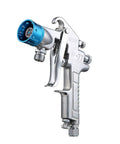 Hustle Friendly 10L Pneumatic Paint Pressure Pot With Upgraded Spray Gun, chrome spray gun with blue accents for smooth application.