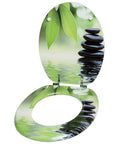 Built Tough Soft Close Toilet Seat Featuring Adjustable Hinges And Heavy Duty Urea Formaldehyde Structure with a nature theme design.