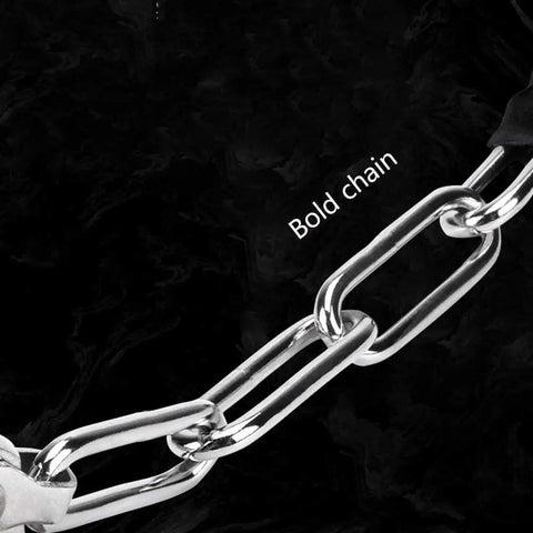 Tough As Nails Interior Door Security Chain Lock With Adjustable Keep and Leather Wrapped Safety Bolt close-up of stainless steel chain links