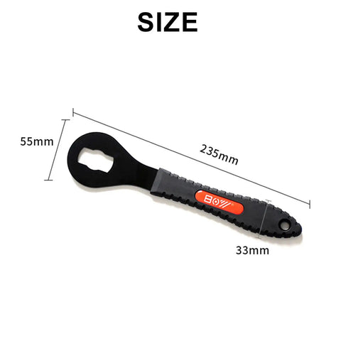 Slotted 16mm Bottom Bracket Adjustable Cup Wrench For Bikes with ergonomic TRP grip, 235mm length, 55mm width, size details