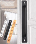 Gold Aluminum Alloy Cabinet Handles And Knob Set 2 Pack Sliding Barn Door Pulls For Cabinets Drawers Kitchen And Dresser 224mm Hole Distance Iron Style Durable Smooth Finish For Modern Home Your Go To Hardware displayed on door