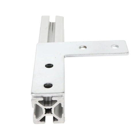 Close-up of Ten Piece 1 Inch By 1 Inch L Corner Bracket Set For 1010 T Slot Aluminum Extrusions showing a 4-hole connecting plate.