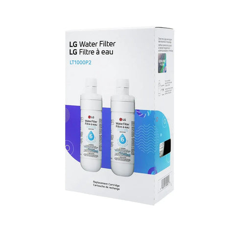 Box packaging of LT1000P2 Refrigerator Water Filter Pack Of 2 with visible product image and specifications.